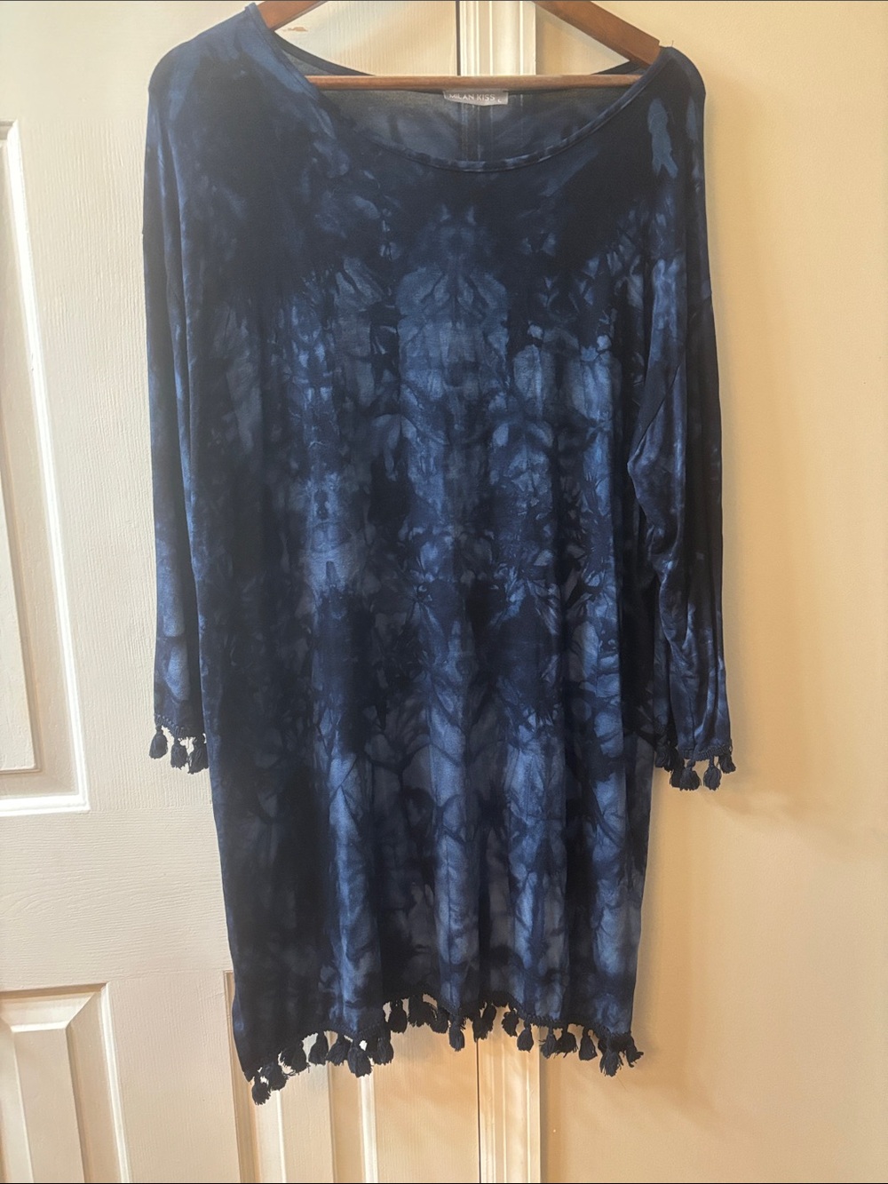Women's Navy super soft Tie-Dye Tassel Hem Dress